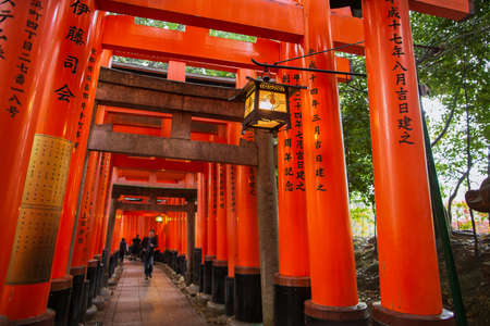 Kyoto, Japan - April 15, 2015:Red Torii gates in Fushimi Inari shrineのeditorial素材