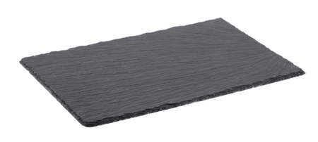 black stone empty rectangular, square dish isolated on white background.の写真素材