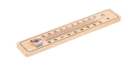 thermometer on wooden base isolated on white background