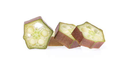 slice okra isolated on white backgroundの写真素材