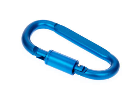 Blue of carabiner isolated on a white background.