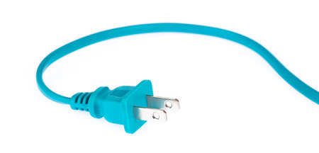 Blue electrical plug and electrical cord isolated on white background