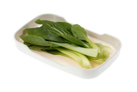 Pak Choy fresh chinese cabbage isolated on white backgroundの写真素材