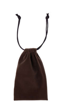 Brown velvet bag isolated on white backgroundの写真素材