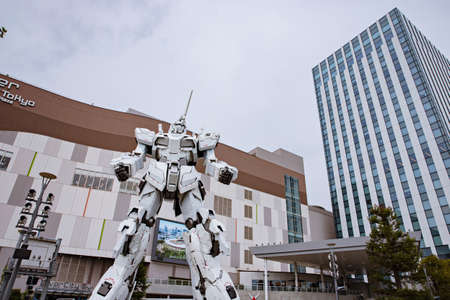 Unicorn Gundam statue model in front of DTOKYO JAPAN May - 14, 2019: Diver City plaza Tokyo in Odaiba.のeditorial素材