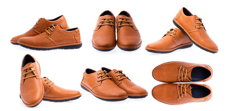 Collection of Formal Men's Brown Leather Shoe on White Background.の写真素材