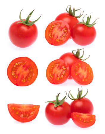 slice tomatoes set isolated on white background.の写真素材