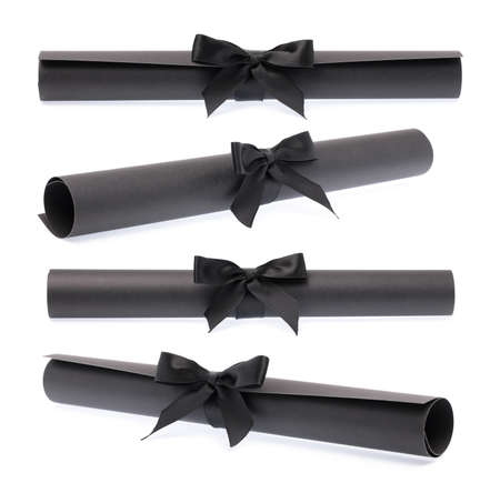 Collection of Certificate with black ribbon isolated on white background