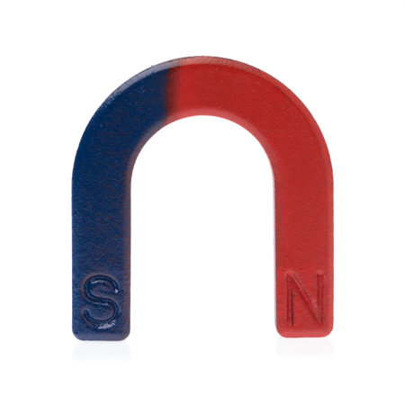 U shape steel magnet isolated on a white backgroundの写真素材