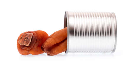 Aluminum,canned of dried persimmon isolated on white backgroundの写真素材