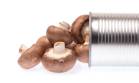 Aluminum,canned of Champignon Mushroom isolated on white background