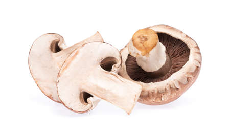 cut of brown Champignon Mushroom isolated on white backgroundの写真素材