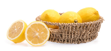 basket wicker of Lemon isolated on white backgroundの写真素材