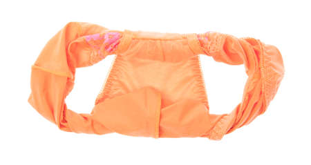 Beautiful female orange panties isolated on white background. Sexy underwear