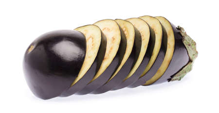 cut of fresh eggplant isolated on white backgroundの写真素材