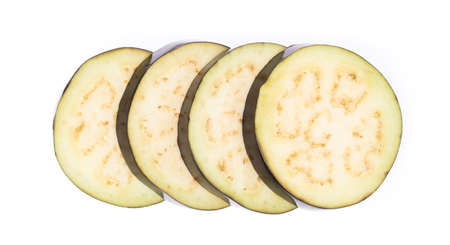 cut of fresh eggplant isolated on white backgroundの写真素材