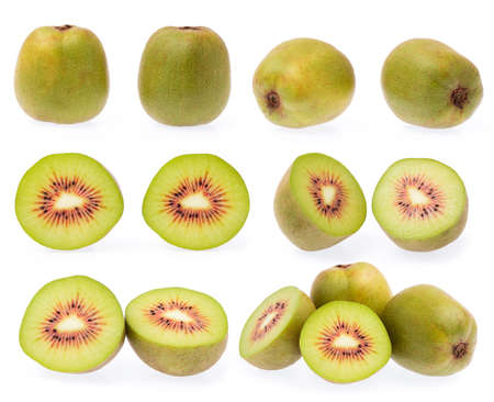 Set of slice Red kiwi fruit isolated on white backgroundの写真素材