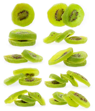 Set of Dried Kiwi Slices isolated on white background.の写真素材
