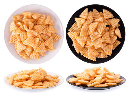 Collection of snacks on plate isolated on a white background.