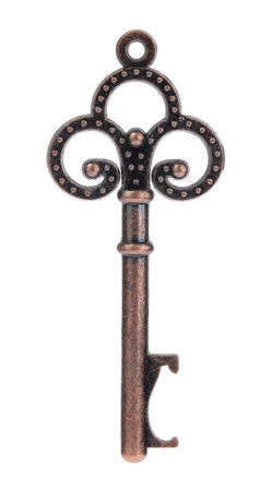 Old rusty key isolated on white background. Clipping path included.の写真素材