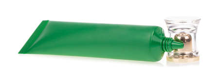 Green tube Serum or ointment. Gel isolated on a white background.