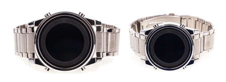 Collection of Clock Digital With Round Stainless Steel Case âisolated on a white background.の写真素材