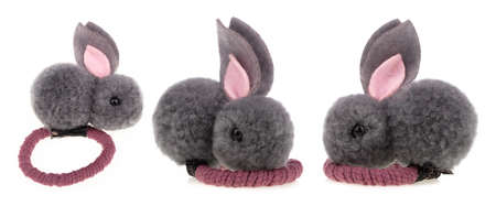 Set of gray rabbit toy isolated on a white background cutout.の写真素材