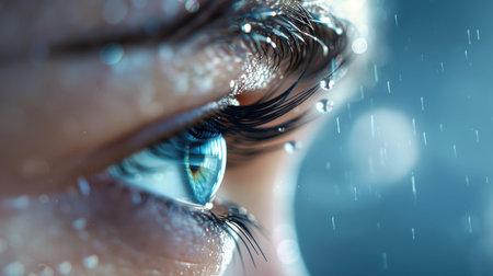 A close-up portrait of a tear-streaked face, showing both pain and resilience.の素材