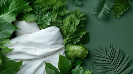 Bed surrounded by plants forming a protective cocoon, symbolizing well-being.の素材