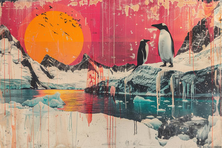 A pop art collage raising awareness about the devastating effects of climate change.の素材