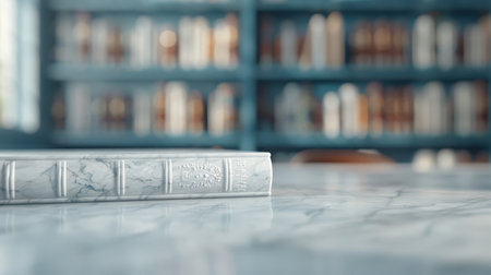A weathered, antique white marble podium in a historic library.の素材