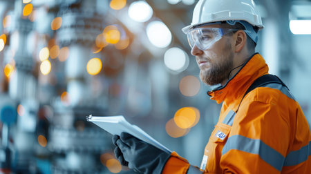 A field operator inspects pipes and valves in a refinery.の素材