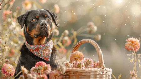 A Rottweiler leaps over an obstacle course, showcasing its agility and athleticism.の素材