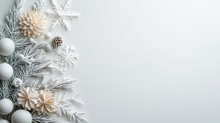 White paper snowflake Christmas tree on a pristine white background.の素材