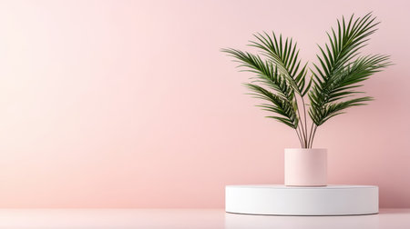 Foundation on an acrylic podium with pastel and peach fuzz colors, perfect for a stylish mockup.の素材