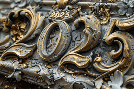 "2025" carved into a weathered tree trunk.の素材