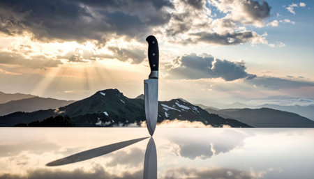 Kitchen knife creative and aesthetically pleasing visually rich image.の素材