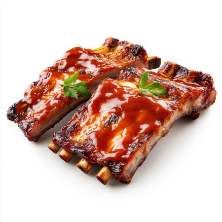 BBQ ribs splashing, mayonnaise, isolate on white background. cutout png.の素材