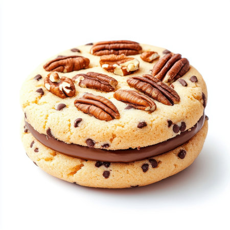 Sandwich cookie with pecans, isolate on white backgroundの素材