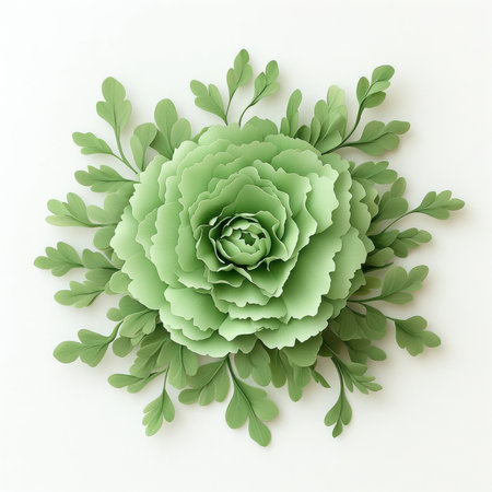 Green carnation in a decorative frame, isolate on white background.の素材