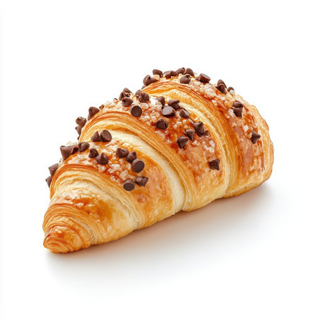 Croissant with chocolate chip isolate on white backgroundの素材