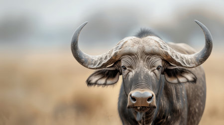 A close-up photorealistic image of an African buffalo.の素材