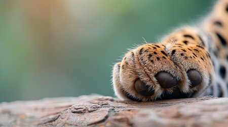A close-up shot of a leopard's paw with retracted claws.の素材