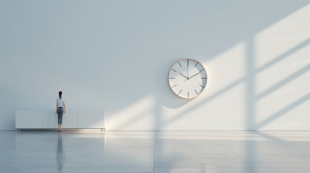 Minimalist time-travel concept with clean lines and a monochromatic palette, focusing on elegance and simplicity in crossing through times.の素材