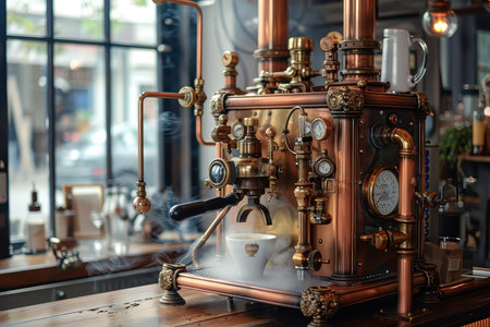 steampunk, creating a unique and eye-catching coffee machine.の素材