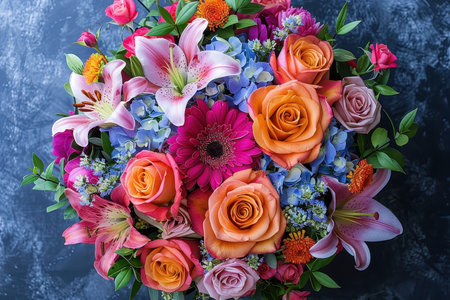 Top view of a blooming flower arrangement.の素材