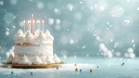 A whimsical illustration of a gold podium transformed into a giant birthday cake.の素材