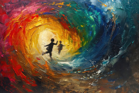 Abstract art captures the pure joy and energy of children at play.の素材