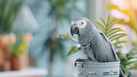 An African Grey parrot mimics a ringing telephone.の素材