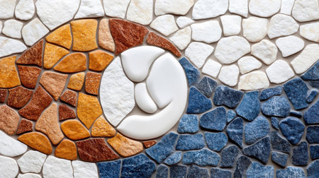 Colorful mosaic mural with global cultural symbols.の素材